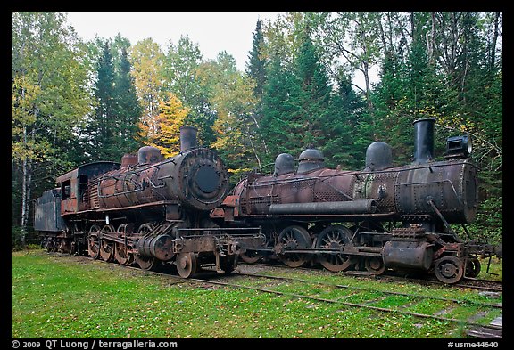 Lacroix locomotives. Allagash Wilderness Waterway, Maine, USA