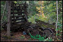 Remnants of railroad cars in the forest. Allagash Wilderness Waterway, Maine, USA