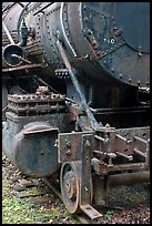Detail of old steam locomotive. Allagash Wilderness Waterway, Maine, USA (color)