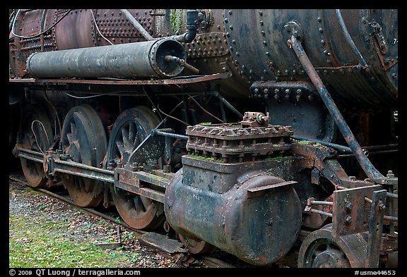 Close-up of vintage Lacroix locomotive. Allagash Wilderness Waterway, Maine, USA