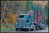 Empty log-carrying truck. Maine, USA (color)