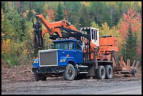 Forestry truck at logging site. Maine, USA
