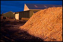 Sawdust in lumber mill at night, Ashland. Maine, USA