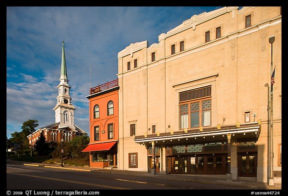 Penobscot Theater and church. Bangor, Maine, USA (color)