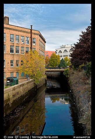 Kenduskeag stream flows dowtown. Bangor, Maine, USA