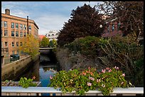 Bridge with flowers over the Kenduskeag stream. Bangor, Maine, USA ( color)