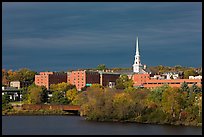Penobscot River and downtown with storm clouds. Bangor, Maine, USA (color)