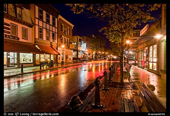 Main street at night. Bar Harbor, Maine, USA