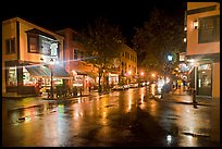 Street corner on rainy night. Bar Harbor, Maine, USA (color)