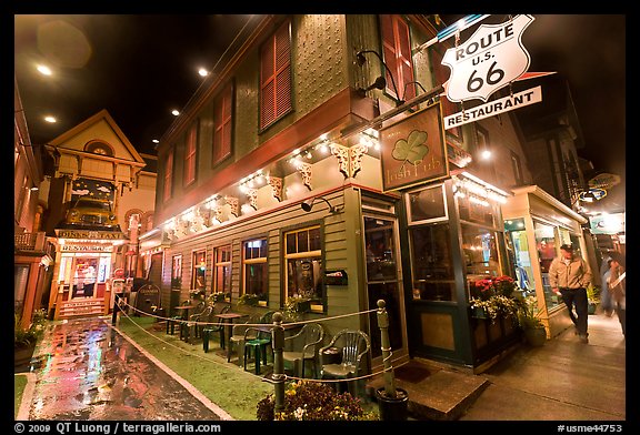 Route 66 restaurant at night. Bar Harbor, Maine, USA