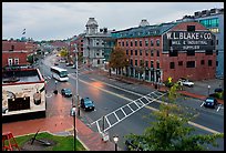 Street seen from above, dawn. Portland, Maine, USA