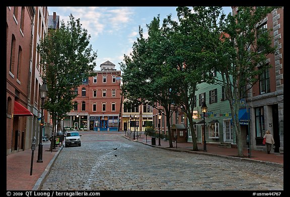 Street with cobblestone pavement. Portland, Maine, USA (color)