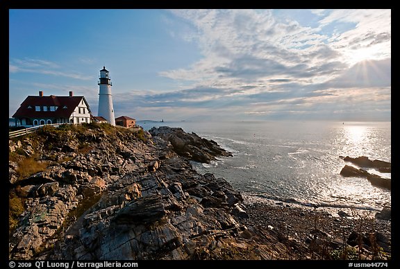 Portland Head Light on shores of Fort Williams Park. Portland, Maine, USA