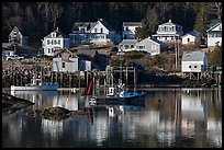 Fishing boats and houses. Stonington, Maine, USA