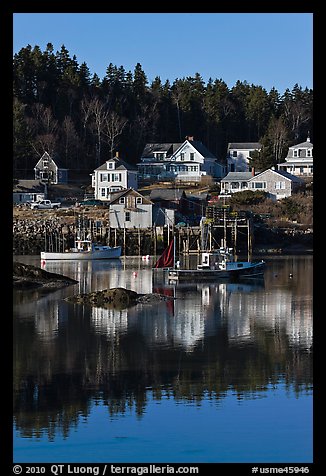 Harbor and houses, morning. Stonington, Maine, USA