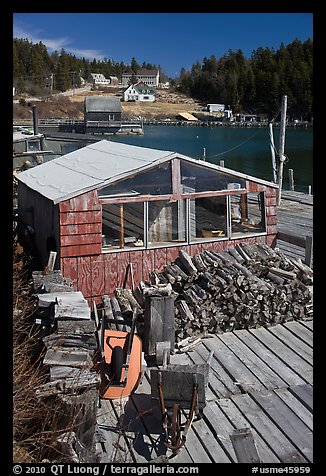 Schack on deck. Stonington, Maine, USA