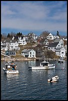 Lobster boats and houses on hillside. Stonington, Maine, USA (color)