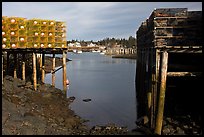 Lobster traps framing harbor. Corea, Maine, USA (color)