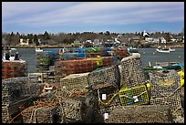 Lobster traps and village. Corea, Maine, USA (color)