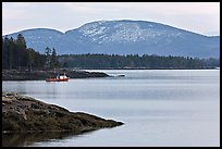 Frenchman Bay with snow-covered Cadillac Mountain in winter. Maine, USA (color)