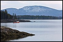 Frenchman Bay with snow-covered Cadillac Mountain in winter. Maine, USA (color)