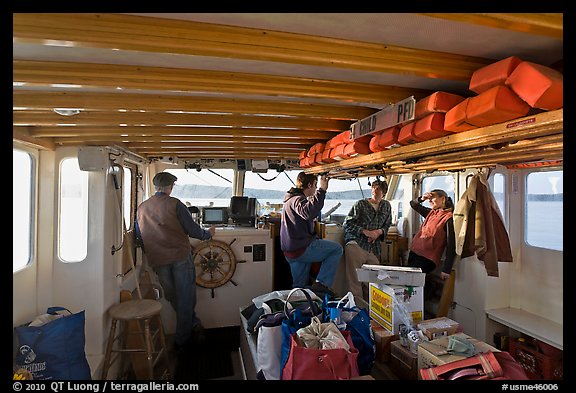 Aboard Isle-au-Haut mailboat. Isle Au Haut, Maine, USA (color)