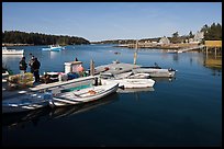 Small boats, harbor and village. Isle Au Haut, Maine, USA