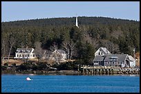 General store and church steeple. Isle Au Haut, Maine, USA (color)