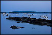 Harbor and Penobscott Bay islands at dusk. Stonington, Maine, USA