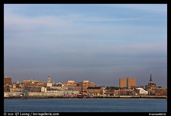 Skyline at sunrise. Portland, Maine, USA