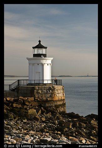 Bug Light with boy running. Portland, Maine, USA