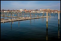 Harbor decks and Portland skyline. Portland, Maine, USA