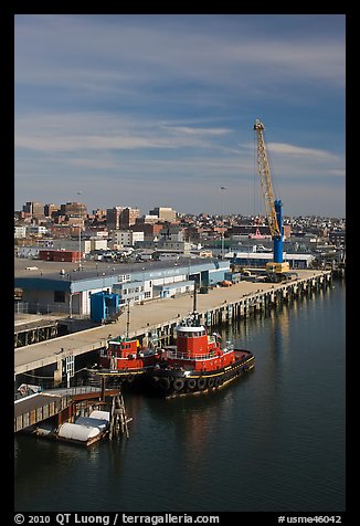 Harbor with welcome to Portland sign. Portland, Maine, USA (color)