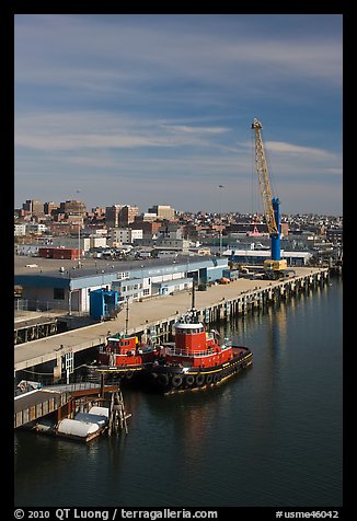 Harbor with welcome to Portland sign. Portland, Maine, USA