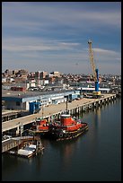 Harbor with welcome to Portland sign. Portland, Maine, USA (color)