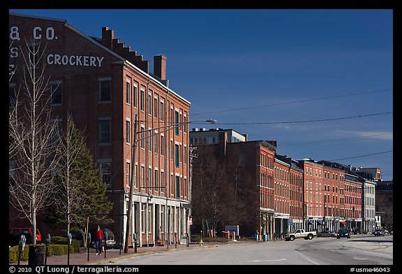 Historic brick buildings near waterfront. Portland, Maine, USA (color)