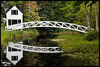 White wooden house and bridge, Somesville. Maine, USA