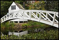 Arched bridge over mill pond. Maine, USA