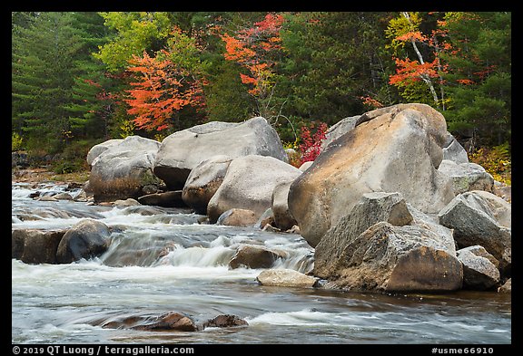 Whitewater of Wassatotaquoik Stream with boulders at Orin Falls. Katahdin Woods and Waters National Monument, Maine, USA (color)