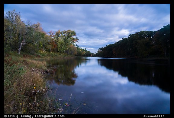 East Branch Penobscot River from Lunksoos Camp, moonlight. Katahdin Woods and Waters National Monument, Maine, USA (color)