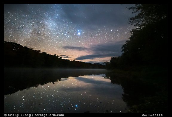 East Branch Penobscot River from Lunksoos Camp with stars. Katahdin Woods and Waters National Monument, Maine, USA (color)