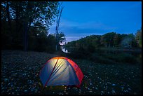 Tent with light at Lunksoos Camp. Katahdin Woods and Waters National Monument, Maine, USA ( color)