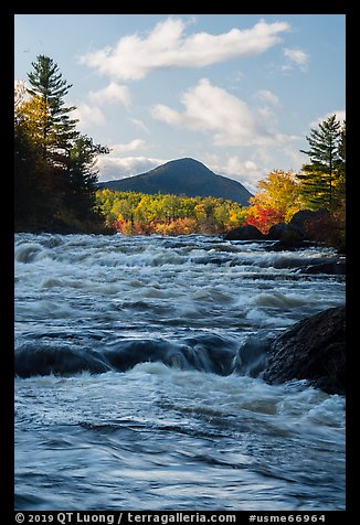 Haskell Rock Pitch whitewater and Bald Mountain in autumn. Katahdin Woods and Waters National Monument, Maine, USA (color)