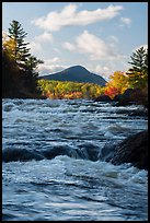 Haskell Rock Pitch whitewater and Bald Mountain in autumn. Katahdin Woods and Waters National Monument, Maine, USA ( color)