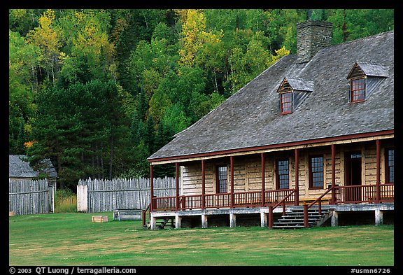 Historic Great Hall in Stockade site, Grand Portage National Monument. Minnesota, USA (color)