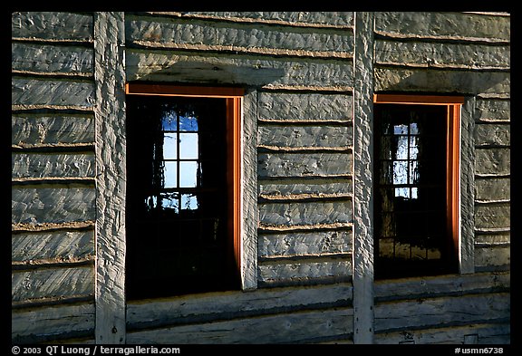 Windows in Great Hall, Grand Portage National Monument. Minnesota, USA