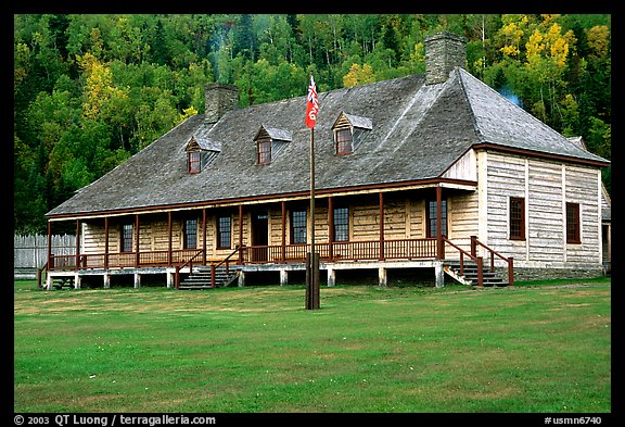 Historic Great Hall in Stockade site, Grand Portage National Monument. Minnesota, USA (color)
