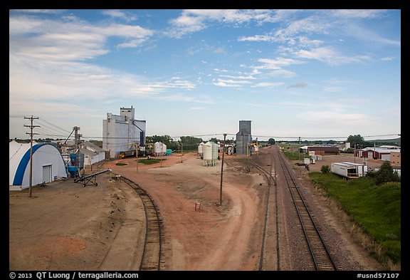 Railroad, grain elevator, and fertilizer plant, Bowman. North Dakota, USA