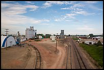 Railroad, grain elevator, and fertilizer plant, Bowman. North Dakota, USA ( color)