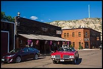 Classic car in street, Medora. North Dakota, USA (color)